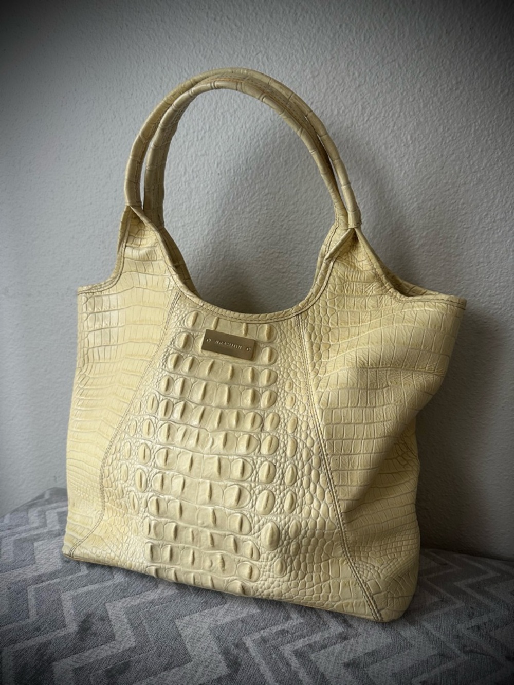 Brahmin Bag Melora Yellow Croc Embossed Leather Tote